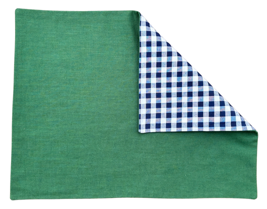 navy gingham x green placemat