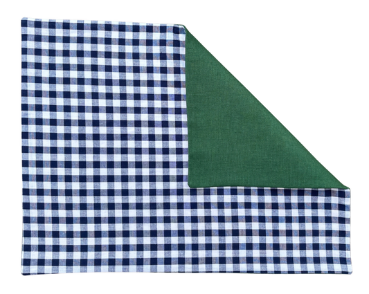 navy gingham x green placemat